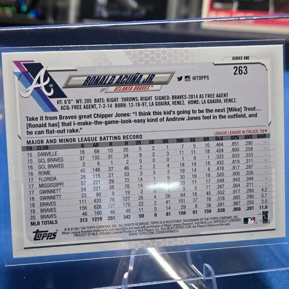 2021 Topps (Series 1) #263 Ronald Acuna Jr. - Picture 2 of 2
